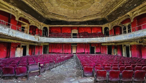 luxury decay,theatre,theater,theatre stage,old cinema,atlas theatre,empty interior,old opera,theater stage,empty hall,urbex,auditorium,abandoned places,concert hall,theatrical property,bulandra theatre,smoot theatre,empty theater,abandoned place,pitman theatre,Illustration,Paper based,Paper Based 06