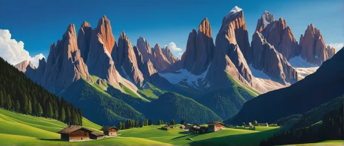 dolomiti,mountainous landscape,dolomites,mountain scene,alpine village,mountain landscape,alpine region,mountains,patagonia,landscape mountains alps,high alps,val gardena,mountain range,mountain village,alpine pastures,mountainous landforms,the landscape of the mountains,south tyrol,high mountains,the alps,Conceptual Art,Sci-Fi,Sci-Fi 15