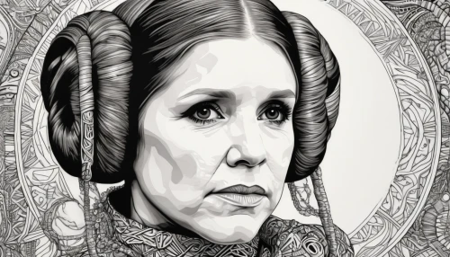 princess leia,custom portrait,coloring book for adults,coloring picture,starwars,cg artwork,star wars,pencil art,handdrawn,star mother,vector art,portrait background,star line art,republic,adobe illustrator,luke skywalker,nesting doll,queen cage,woman of straw,vector graphic,Illustration,Black and White,Black and White 11