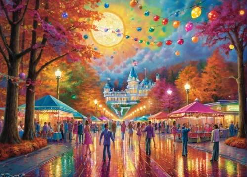 carnival tent,amusement park,oktoberfest background,festival,shanghai disney,festival of lights,colorful city,oktoberfest,christmas market,diwali festival,annual fair,illuminations,fairy world,colorful balloons,fête,fireworks art,fest of lights,easter festival,tokyo disneyland,carousel,Illustration,Realistic Fantasy,Realistic Fantasy 38