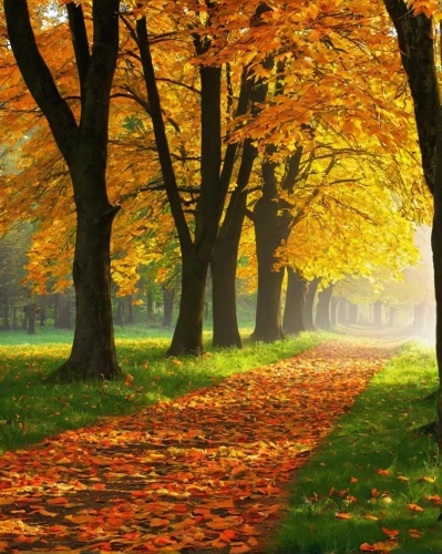 autumn background,autumn scenery,autumn landscape,autumn forest,golden autumn,fall landscape,autumn walk,autumn trees,tree lined path,autumn morning,autumn idyll,colors of autumn,autumn in the park,autumn day,light of autumn,the autumn,autumn gold,autumn sunshine,autumn leaves,tree lined lane,Illustration,Realistic Fantasy,Realistic Fantasy 31