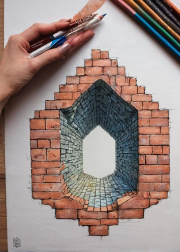 pencil art,colored pencil background,brick-kiln,color pencil,colored pencils,color pencils,stone drawing,colored pencil,charcoal kiln,coloured pencils,colour pencils,optical illusion,brickwork,hollow hole brick,watercolor pencils,chalk drawing,islamic architectural,beautiful pencil,hole in the wall,paper art,Illustration,Abstract Fantasy,Abstract Fantasy 11