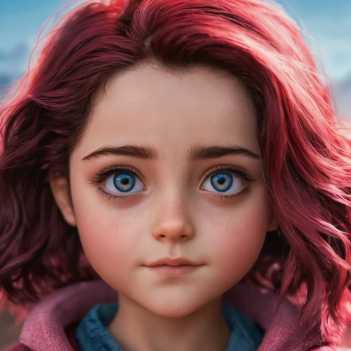 cute cartoon character,merida,elsa,doll's facial features,princess anna,fae,cinnamon girl,ariel,moana,female doll,violet head elf,little girl in wind,child girl,redhead doll,agnes,nora,digital painting,children's eyes,disney character,world digital painting,Photography,General,Fantasy