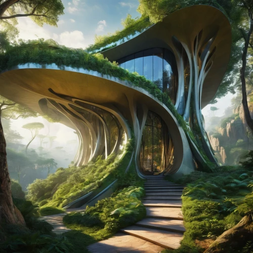 futuristic architecture,futuristic landscape,futuristic art museum,eco hotel,tree house,tree house hotel,mushroom landscape,fantasy landscape,eco-construction,house in the forest,hobbit,alien world,ecologically friendly,ecologically,concept art,the hive,dragon tree,myst,3d fantasy,dunes house,Conceptual Art,Fantasy,Fantasy 05