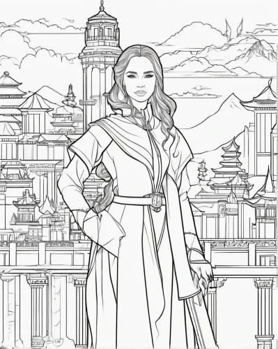mulan,coloring page,lineart,ao dai,arrow line art,line-art,coloring outline,line art,swordswoman,mono-line line art,hanbok,yi sun sin,shuanghuan noble,office line art,coloring pages,mono line art,angel line art,line drawing,fashion vector,outlines,Illustration,Black and White,Black and White 04