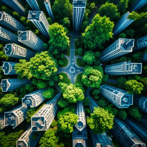 aerial view umbrella,tree tops,tokyo,roof landscape,urban park,urban design,tiergarten,tree canopy,shanghai,green trees,macroperspective,above the city,singapore,aerial landscape,tokyo city,metropolis,urban towers,drone shot,urban,mexico city,Photography,General,Fantasy