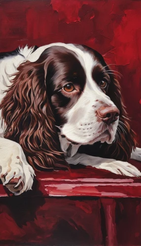 spaniel,king charles spaniel,irish red and white setter,sussex spaniel,picardy spaniel,pont-audemer spaniel,field spaniel,welsh springer spaniel,boykin spaniel,landseer,english springer spaniel,french spaniel,oil painting on canvas,oil painting,cocker spaniel,clumber spaniel,cavalier king charles spaniel,oil on canvas,cavalier,red dog,Photography,Documentary Photography,Documentary Photography 09