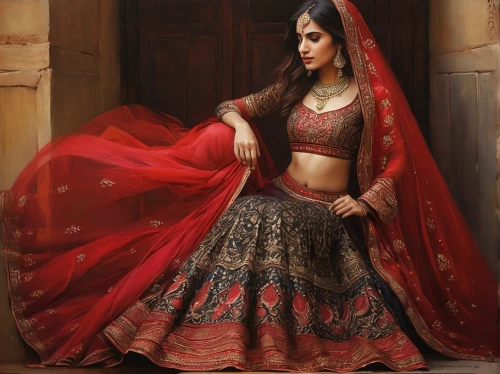 indian bride,sari,ethnic design,bridal clothing,belly dance,indian woman,indian girl,black-red gold,navel,bridal dress,silk red,traditional,red gown,east indian,lady in red,dowries,indian art,radha,ethnic dancer,aditi rao hydari,Conceptual Art,Oil color,Oil Color 11