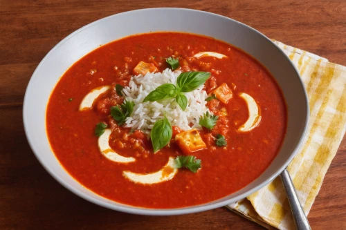 carrot and red lentil soup,tomato soup,chicken tikka masala,gazpacho,red curry,butter chicken,prawns in tomato sauce,chicken paprikash,spicy prawn soup,vegetable soup,moqueca,vodka sauce,cabbage soup diet,chicken marengo,crab soup,étouffée,fra diavolo sauce,stewed tomatoes,muhammara,red chili,Illustration,Retro,Retro 20