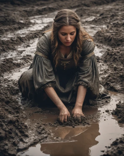 woman at the well,mud,muddy,mud wall,the blonde in the river,dried up,mud wrestling,woman praying,mud village,digital compositing,puddle,mudflat,praying woman,biblical narrative characters,archaeological dig,excavation,girl on the river,clay soil,jessamine,girl praying,Photography,General,Fantasy