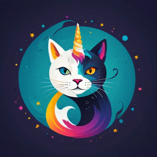 cat vector,unicorn background,colorful foil background,vector illustration,unicorn art,unicorn,unicorn and rainbow,dribbble icon,dribbble,nyan,capricorn kitz,rainbow unicorn,prism ball,cat on a blue background,cartoon cat,rainbow background,vector graphic,vector art,vector design,callisto,Unique,Design,Logo Design