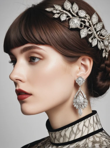 bridal accessory,bridal jewelry,jewelry florets,women's accessories,earrings,princess' earring,earring,jeweled,jewelry,jewellery,luxury accessories,christmas jewelry,adornments,diadem,body jewelry,vintage woman,headpiece,accessory,victorian lady,vintage makeup,Illustration,Black and White,Black and White 24