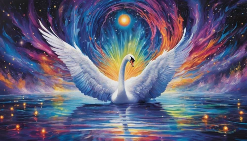 constellation swan,swan lake,dove of peace,divine healing energy,holy spirit,oil painting on canvas,white swan,trumpet of the swan,swan,sacred art,spirituality,angel wing,global oneness,angelology,pentecost,swans,the head of the swan,abundance,prosperity and abundance,angel wings,Illustration,Realistic Fantasy,Realistic Fantasy 20