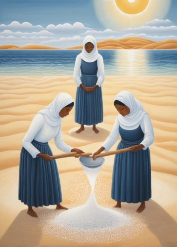 pilgrims,nuns,church painting,khokhloma painting,salt harvesting,sand art,holy family,footprints in the sand,carmelite order,namib,peruvian women,sand paths,sand sculptures,apulia,sand sculpture,communion,eucharist,anmatjere women,candlemas,way of the cross,Illustration,Abstract Fantasy,Abstract Fantasy 03