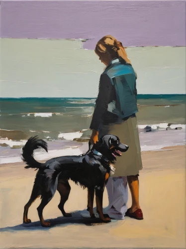 girl with dog,boy and dog,basset artésien normand,beach walk,beachcombing,carol colman,stray dog on beach,oil painting,walk on the beach,dog walker,girl on the dune,man at the sea,beach landscape,boykin spaniel,people on beach,carol m highsmith,companion dog,oil on canvas,dog frame,beach dog,Conceptual Art,Oil color,Oil Color 01