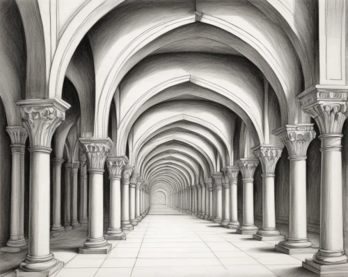 islamic architectural,persian architecture,arches,iranian architecture,pillars,colonnade,umayyad palace,columns,cloister,mosques,islamic pattern,king abdullah i mosque,medieval architecture,caravansary,corridor,the hassan ii mosque,alabaster mosque,al nahyan grand mosque,shahi mosque,hall of the fallen,Illustration,Black and White,Black and White 30