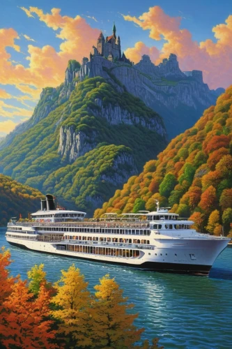 cruise ship,sea fantasy,passenger ship,cruiseferry,ocean liner,boat landscape,riverboat,danube cruise,troopship,loreley,caravel,king decebalus,ferryboat,rhine river,reefer ship,ferry boat,ship travel,geirangerfjord,fantasy picture,world travel,Conceptual Art,Sci-Fi,Sci-Fi 21