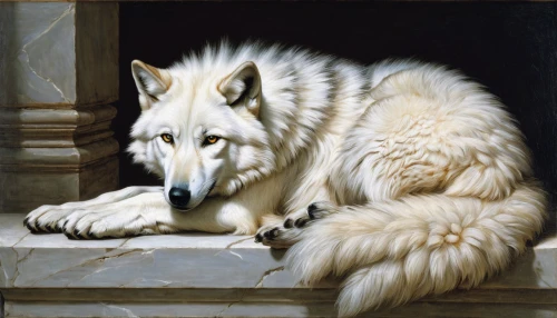 landseer,northern inuit dog,canidae,white shepherd,white dog,european wolf,suidae,collie,native american indian dog,carpathian shepherd dog,gray wolf,wolfdog,saarloos wolfdog,borzoi,romanian mioritic shepherd dog,tervuren,canadian eskimo dog,canis lupus,samoyed,pollux,Art,Classical Oil Painting,Classical Oil Painting 29