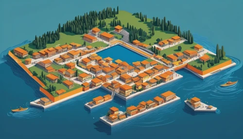 venezia,artificial islands,peninsula,venetian lagoon,isometric,escher village,riva del garda,harbor area,medieval town,resort town,vizcaya,ancient city,artificial island,town planning,venetian,portofino,dubrovnik city,skyscraper town,hanseatic city,relief map,Unique,3D,Isometric