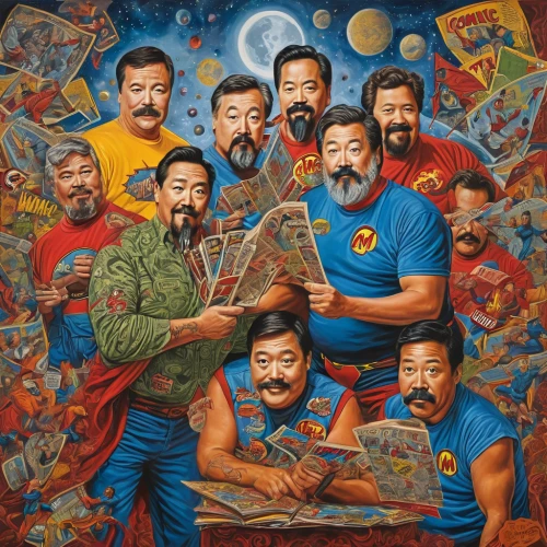 super mario brothers,mural,cartoon people,mario bros,agua de valencia,musicians,menudo,seven citizens of the country,kaeng som,cd cover,composite,the h'mong people,oriental painting,juggling club,group of people,artists of stars,dental icons,zingiberales,monkeys band,chinese icons,Illustration,Realistic Fantasy,Realistic Fantasy 40