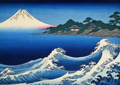 cool woodblock images,japanese waves,japanese art,japanese wave,honzen-ryōri,woodblock prints,fujiyama,fuji,japanese background,japanese wave paper,japan landscape,landscape with sea,sea landscape,japanese mountains,mount fuji,mountain and sea,tsunami,tsukemono,mt fuji,wakayama,Illustration,Realistic Fantasy,Realistic Fantasy 45