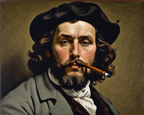 pipe smoking,tobacco pipe,smoking pipe,self-portrait,artist portrait,caricaturist,portrait background,leonardo devinci,painting technique,fantasy portrait,italian painter,bougereau,smoke art,count of faber castell,guy fawkes,a carpenter,romantic portrait,cigar tobacco,smoking cigar,meticulous painting,Illustration,Japanese style,Japanese Style 07