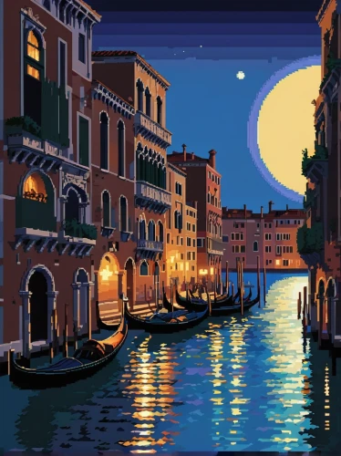 venetian,venezia,pixel art,grand canal,venice,murano,gondolier,gondola,portofino,italian painter,night scene,italy,hallia venezia,venetian hotel,canals,world digital painting,venetia,gondolas,italia,waterfront,Unique,Pixel,Pixel 01