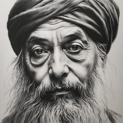 turban,sikh,pencil art,pencil drawing,charcoal drawing,digital painting,khalifa,pencil drawings,persian poet,digital drawing,charcoal pencil,dastar,oil painting on canvas,ibn tulun,rabbi,world digital painting,abraham,guru,digital art,bedouin,Illustration,Black and White,Black and White 35