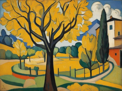 braque saint-germain,braque francais,braque d'auvergne,braque du bourbonnais,autumn landscape,rural landscape,village scene,campagna,olle gill,1926,landscape,lapereau,1925,farm landscape,1929,linden,mirabelle tree,olive grove,1921,grant wood,Art,Artistic Painting,Artistic Painting 35