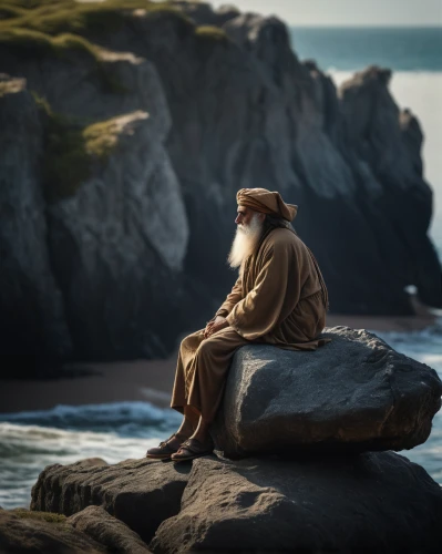 middle eastern monk,indian monk,man at the sea,monk,buddhist monk,man praying,sadhu,contemplative,contemplation,the abbot of olib,meditation,meditate,contemplate,biblical narrative characters,thinking man,meditating,meditating his life,pilgrim,zen,gandalf,Photography,General,Fantasy