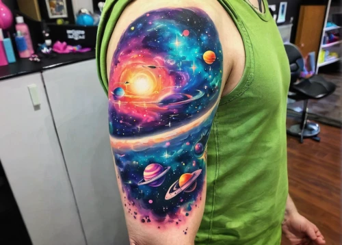 galaxy,colorful spiral,forearm,galaxy collision,spiral galaxy,solar system,on the arm,bar spiral galaxy,jupiter,space art,sleeve,saturn,colorful stars,universe,milkyway,outer space,space,infinity,orion nebula,multi colored,Unique,Pixel,Pixel 05