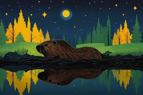 beavers,beaver,nutria,brown bears,sleeping bear,little bear,brown bear,bear guardian,otters,nutria-young,muskrat,book illustration,grizzly bear,beaver rat,bear,autumn icon,otter,night scene,vector illustration,hibernation,Illustration,Retro,Retro 15