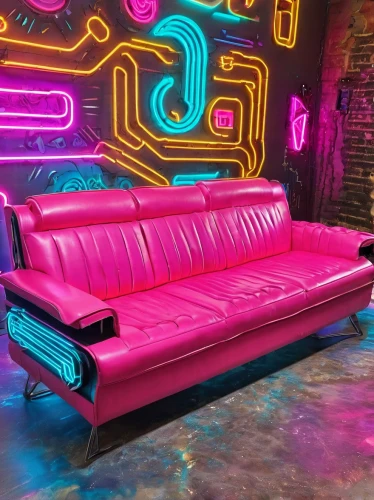 mid century sofa,sofa set,sofa,neon coffee,neon cocktails,couch,80's design,studio couch,ufo interior,pink chair,chaise lounge,tv set,sofa bed,80s,retro diner,aesthetic,pink leather,club chair,cinema seat,disco,Conceptual Art,Sci-Fi,Sci-Fi 27