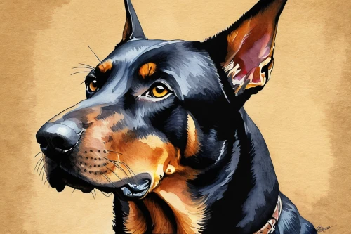 beauceron,doberman,dobermann,gordon setter,toy manchester terrier,austrian pinscher,pinscher,manchester terrier,german pinscher,australian kelpie,dog illustration,miniature pinscher,black and tan coonhound,pet portrait,rottweiler,dobermannt,kelpie,watercolor dog,bruno jura hound,bluetick coonhound,Illustration,American Style,American Style 07