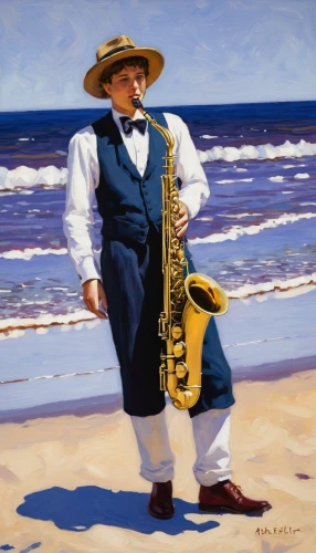 man with saxophone,saxophone playing man,saxophone player,saxophonist,accordion player,trumpet player,itinerant musician,saxophone,accordionist,wind instrument,local trumpet,tenor saxophone,musician,trumpeter,trombone player,saxhorn,baritone saxophone,clarinetist,melodica,man at the sea,Art,Classical Oil Painting,Classical Oil Painting 12