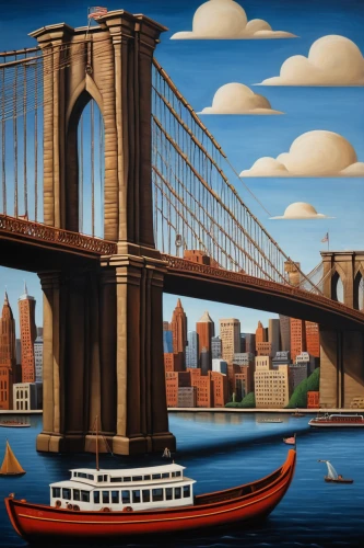 brooklyn bridge,david bates,manhattan bridge,harbor bridge,george washington bridge,brooklyn,new york harbor,golden bridge,rainbow bridge,spit bridge,big apple,bridges,suspension bridge,hudson river,new york skyline,newyork,manhattan skyline,manhattan,bay bridge,cantilever bridge,Illustration,Abstract Fantasy,Abstract Fantasy 12