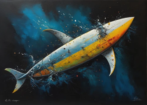 atlantic bluefin tuna,albacore fish,thunnus,fishing lure,rooster fish,oil painting on canvas,atlantic blue marlin,mackerel,atlantic spanish mackerel,sardine,blue stripe fish,marlin,submersible,fishing float,constellation swordfish,swordfish,sailfish,tuna,remora,dolphin fish,Illustration,Abstract Fantasy,Abstract Fantasy 18