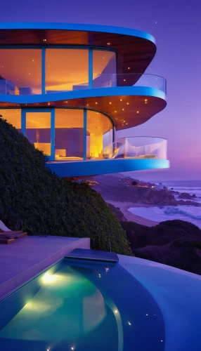 beach house,dunes house,futuristic architecture,modern architecture,luxury property,beachhouse,infinity swimming pool,beautiful home,luxury home,pool house,ocean view,modern house,luxury real estate,crib,tropical house,roof top pool,house by the water,futuristic landscape,holiday villa,blue hour,Conceptual Art,Sci-Fi,Sci-Fi 22