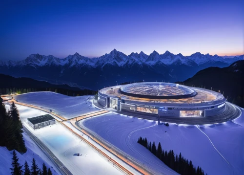 ice hotel,ski facility,futuristic architecture,futuristic art museum,ice rink,olympia ski stadium,snow ring,olympic mountain,futuristic landscape,ski resort,solar cell base,snow roof,snowhotel,alpine style,alpine drive,ski station,millenium falcon,garmisch partenkirchen ski stadium,infinity swimming pool,skating rink,Illustration,Abstract Fantasy,Abstract Fantasy 15