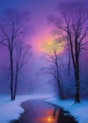 purple landscape,winter landscape,snow landscape,foggy landscape,snowy landscape,winter forest,ice landscape,winter magic,fantasy landscape,violet colour,winter dream,winter morning,winter background,splendid colors,fantasy picture,winter light,christmas landscape,wintry,twilight,beautiful landscape,Conceptual Art,Fantasy,Fantasy 07