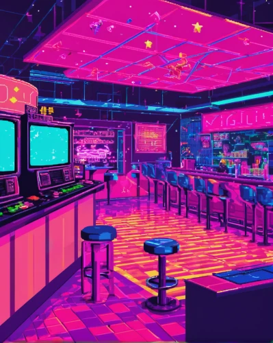 retro diner,neon coffee,ufo interior,neon cocktails,neon drinks,80s,80's design,arcade,diner,nightclub,retro styled,food court,game room,cyberpunk,aesthetic,1980's,neon tea,neon candies,arcade games,computer room,Conceptual Art,Sci-Fi,Sci-Fi 28