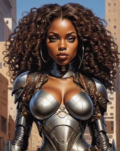 breastplate,african american woman,black woman,black women,female warrior,head woman,beautiful african american women,fantasy woman,super heroine,warrior woman,sci fiction illustration,woman strong,woman power,fantasy art,african woman,maria bayo,cuirass,avenger,iron,nigeria woman,Illustration,American Style,American Style 04