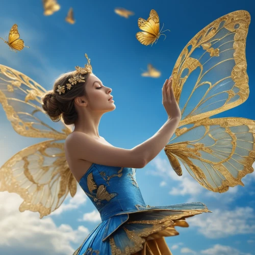 fairies aloft,ulysses butterfly,blue butterfly background,sky butterfly,cupido (butterfly),yellow butterfly,faerie,fairy,faery,vanessa (butterfly),julia butterfly,butterfly background,blue butterfly,flutter,fairy queen,child fairy,flower fairy,butterflay,little girl fairy,gatekeeper (butterfly),Photography,General,Natural