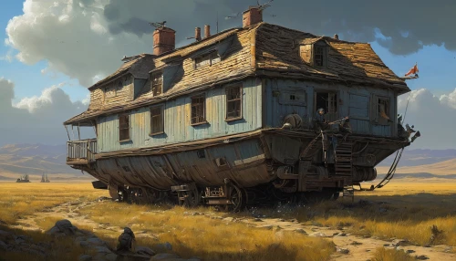 houseboat,mobile home,house trailer,crooked house,ancient house,lonely house,dunes house,apartment house,crane houses,ship wreck,little house,witch's house,small house,fisherman's house,treasure house,merchant train,crispy house,farmstead,large home,homestead,Illustration,Realistic Fantasy,Realistic Fantasy 28