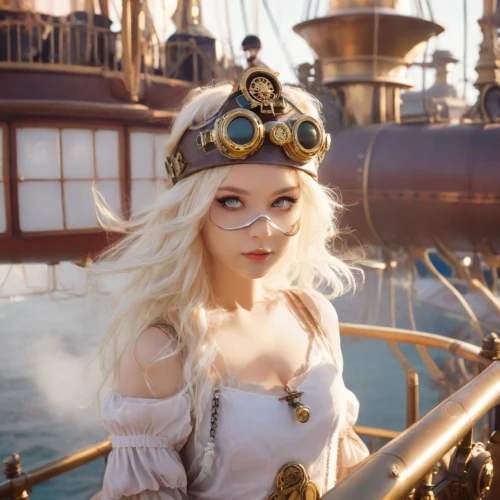 sea fantasy,pirate,steampunk,the sea maid,seafaring,sailor,nautical star,at sea,galleon ship,galleon,celtic queen,nautical,pirate ship,elsa,disney character,girl on the boat,poppy,pirate treasure,disney,viking