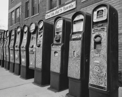 parking meter,vending machines,newspaper box,beer banks,parking machine,coin drop machine,pay phone,waste bins,garbage cans,meters,mailbox,recycling world,ancient civilization,parking system,payphone,soda machine,cash point,slot machines,route 66,route66,Illustration,Black and White,Black and White 11