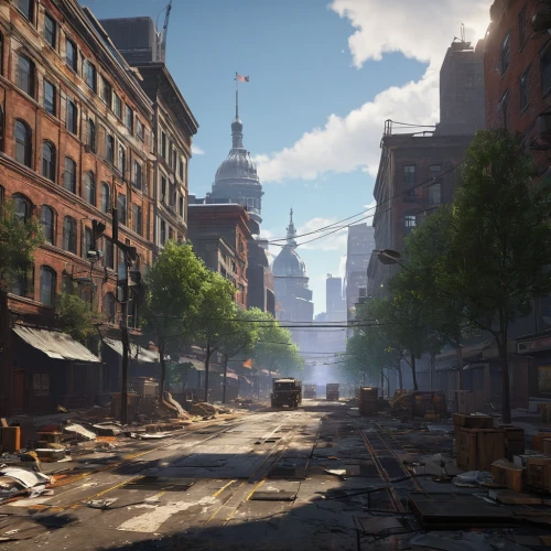destroyed city,post-apocalyptic landscape,manhattan,brownstone,concept art,fallout4,post apocalyptic,new york streets,harlem,brooklyn,backgrounds,st-denis,development concept,old linden alley,wasteland,rubble,post-apocalypse,ghost town,rescue alley,cityscape,Art,Classical Oil Painting,Classical Oil Painting 42