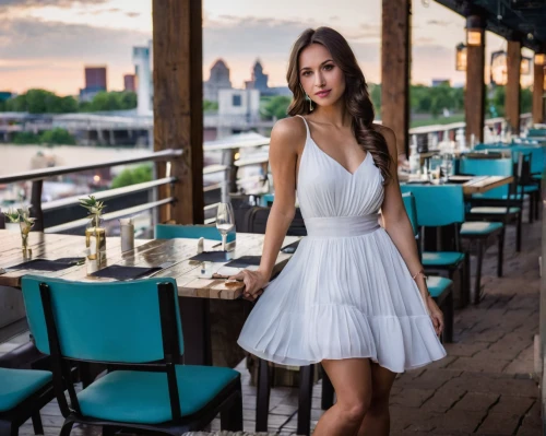 girl in white dress,white dress,cocktail dress,white winter dress,girl in a long dress,new york restaurant,a girl in a dress,girl on the river,waitress,paris cafe,strapless dress,white skirt,evening dress,romantic look,woman at cafe,fine dining restaurant,bridal party dress,nice dress,elegant,diner,Illustration,Realistic Fantasy,Realistic Fantasy 06