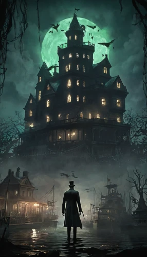 haunted castle,ghost castle,the haunted house,witch's house,haunted house,witch house,house silhouette,castle of the corvin,halloween poster,haunted cathedral,haunted,water castle,eerie,fairy tale castle,new castle,bethlen castle,halloween and horror,halloween background,dragon palace hotel,madhouse,Illustration,Realistic Fantasy,Realistic Fantasy 02
