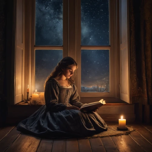 romantic night,romantic portrait,mystical portrait of a girl,candlelights,candlelight,the girl in nightie,loneliness,candle light,photo manipulation,evening atmosphere,girl studying,light of night,conceptual photography,candlemaker,praying woman,contemplation,photomanipulation,fantasy picture,longing,little girl reading,Photography,General,Natural